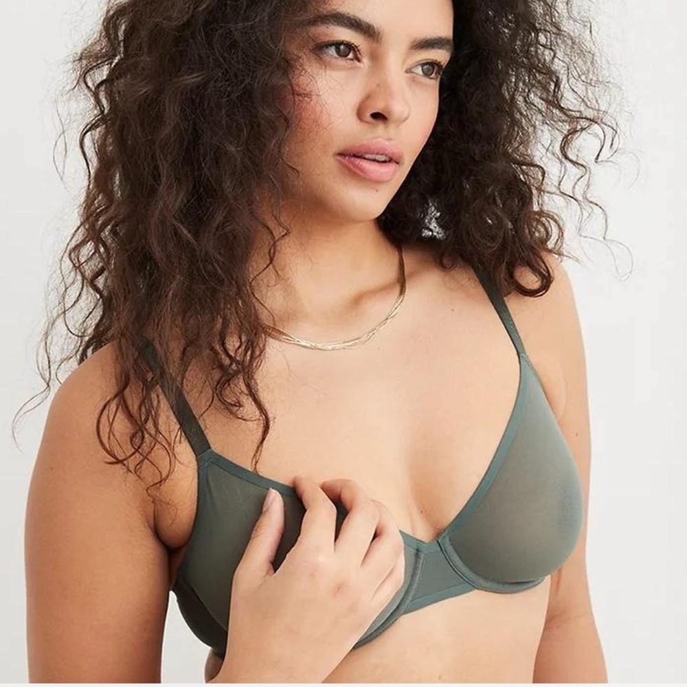 Aerie Smoothez Microfiber Unlined fullcoverage Bra OLIVE Mesh Underwire 32B